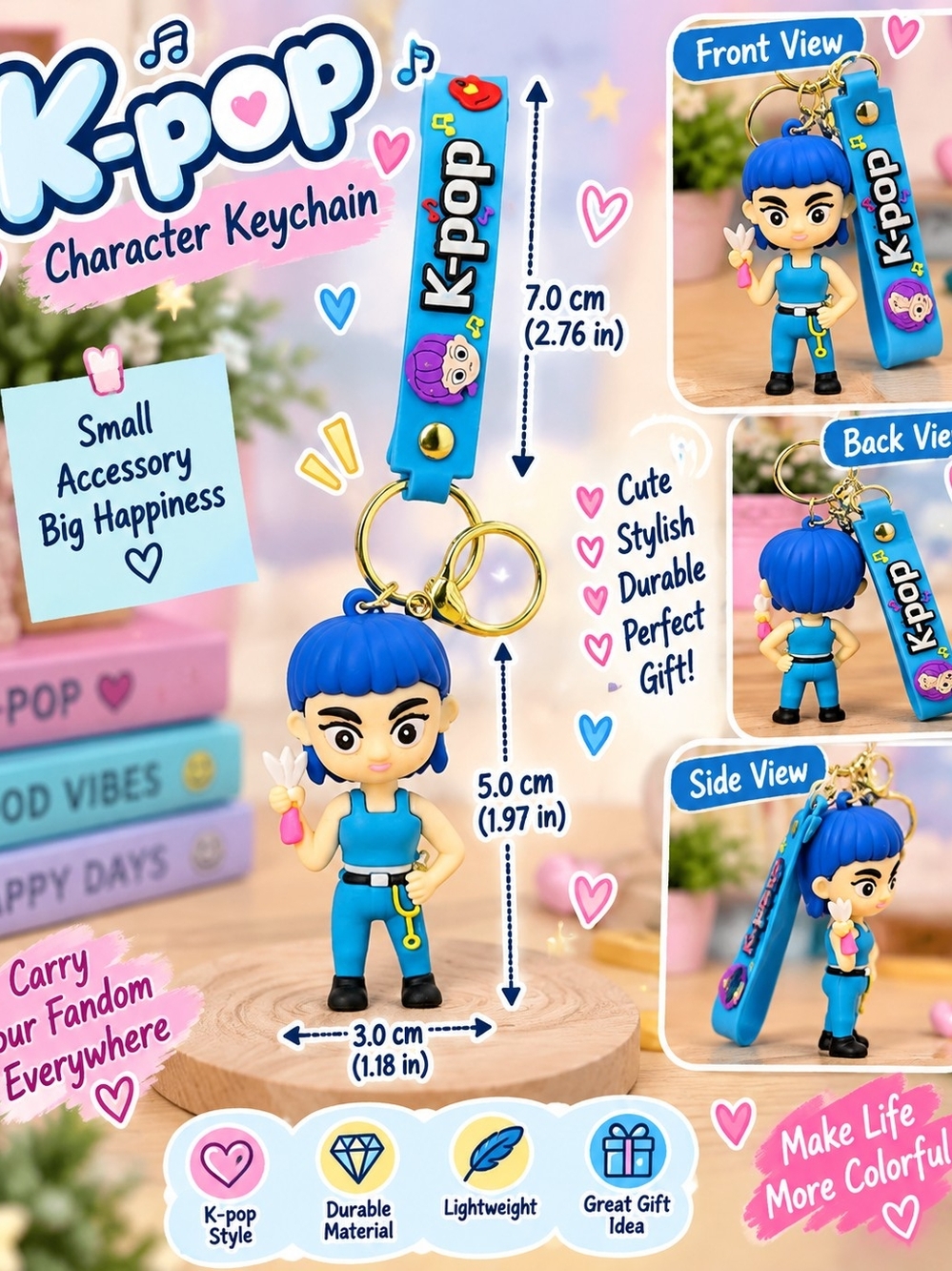K-pop Character Keychain - Blue K-pop Idol Keyring